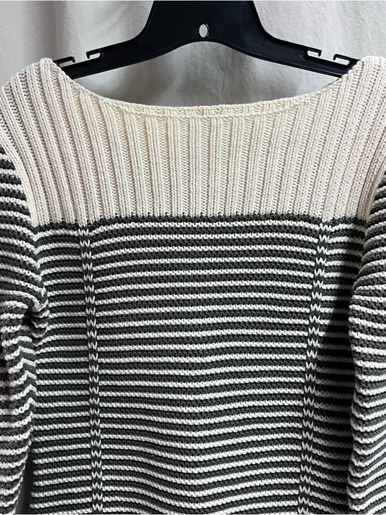Old Navy Womens Y2K Chunky Preppy Striped Sweater Size Large Ribbed Boat Neck - Picture 2 of 8